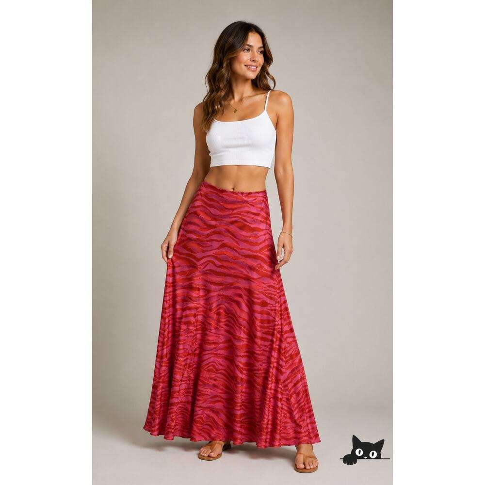 Monika Rust Orange Pink Patti Animal Print Maxi Skirt 100% Pure Silk XS - Picture 5 of 14